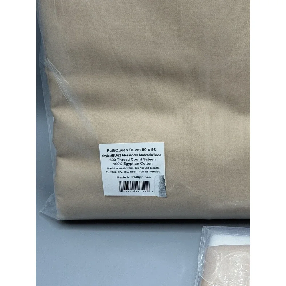 Matouk Alessandra Full/Queen Duvet + 2 Euro Shams Ambrosia/Bone NEW Sateen